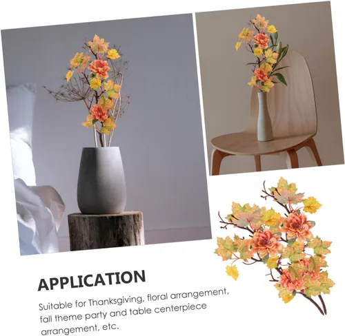 Vista 9 de Toyvian Hojas de arce artificiales, ramas, 2 piezas, decoración de otoño, tallos de hojas de arce artificiales, flores de hojas de arce vívidas