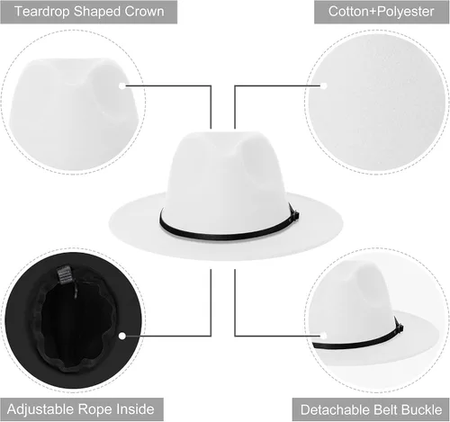 Vista 2 de Sombreros Fedora de ala ancha para mujeres y hombres, sombrero clásico de fieltro de Panamá para hombre, sombrero de vestir de dos tonos con hebilla
