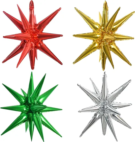 Vista 12 de TONIFUL 4 globos 4D enormes de estrella negra de 22 pulgadas, globos de aluminio de Mylar de estrella explosión para suministros de fiesta, telón