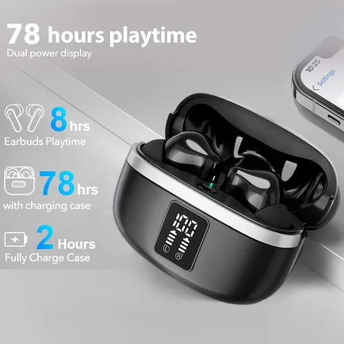 Vista 4 de Auriculares Bluetooth inalámbricos, auriculares de graves profundos de 50 horas con 4 micrófonos con cancelación de ruido, IPX5 impermeables