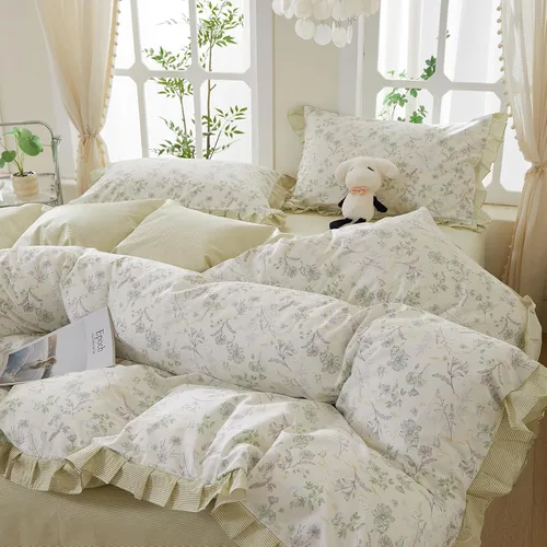 Vista 29 de Funda de edredón de flores rosadas, tamaño individual, elegante, con volantes, funda de edredón de encaje de algodón, juego de ropa de cama floral