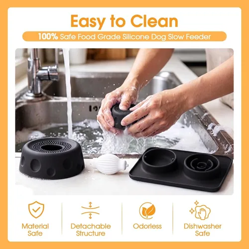 Vista 8 de Slow Feeder Dog Bowls for Liquid/Dry Food, Bone Broth Dog Lick Bowl 380ML Black