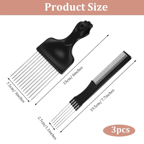 Vista 2 de 3 peines de elevación de cabello con puntas de metal para mujeres, peine de levantamiento de pelo fino con púa de metal, peines para peluquería
