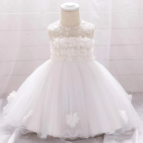 Vista 2 de TUIJI Vestido de encaje de tul sin mangas con lazo de princesa para niñas pequeñas de 6M-2T