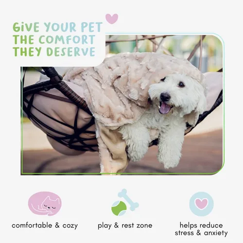 Vista 4 de Petique Manta de terciopelo para mascotas, súper suave para gatos y perros, felpa de poliéster de doble cara, bonito diseño de huellas de patas