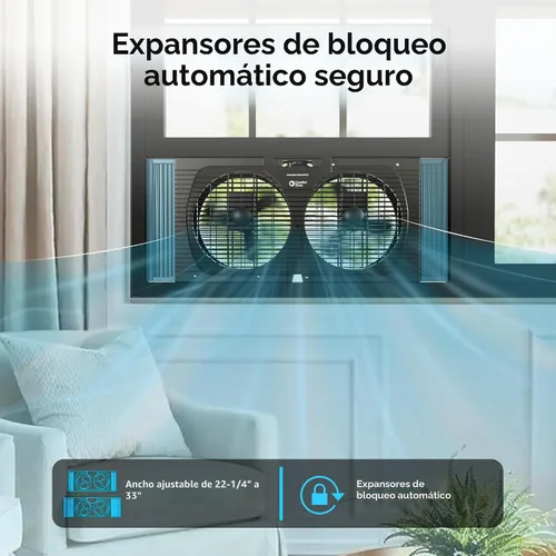 Vista 6 de Comfort Zone Ventilador de ventana para dormitorio, ventiladores duales de 9 pulgadas y 3 velocidades con expansores de bloqueo automático