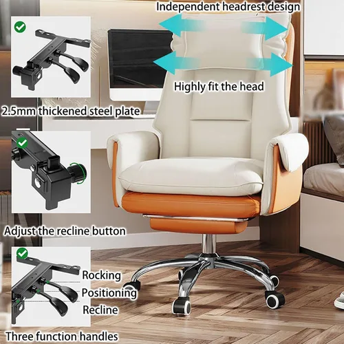 Vista 4 de Ergonomic Big & Tall Pu Leather Office Chair, High Back Wide Desk Chair with Wheels & Retractable Footrest, Comfortable Executive Computer Chair