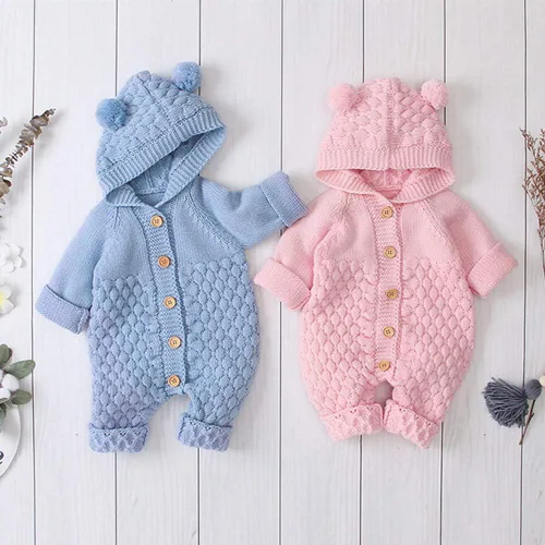 Vista 5 de Suéter de punto unisex con capucha y orejas de oso en 3D, de manga larga, ropa de dormir para el invierno