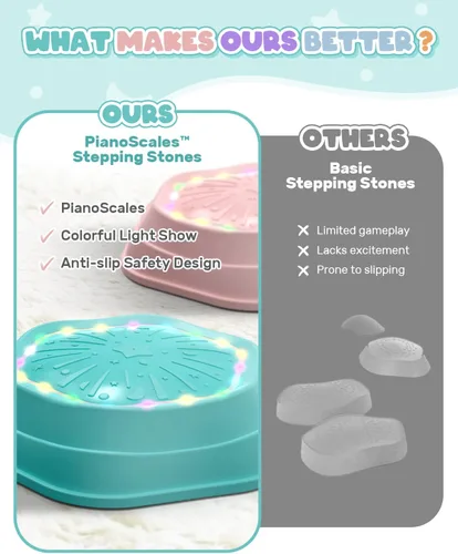 Vista 4 de Holyton Piedras iluminadas para niños, paquete de 5 juguetes de equilibrio sensorial musical con baterías recargables, piedras antideslizantes