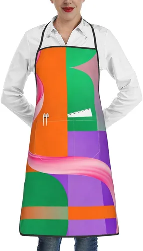 Vista 2 de Color graphics Apron with Pockets - Waterdrop Resistant Aprons for Women Men Ideal Apron for Home and Restaurant Use