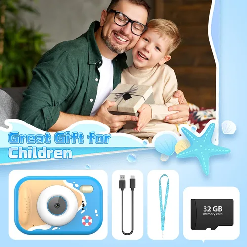 Vista 8 de Cámara para niños impermeable, cámara submarina IP68 para niños de 3 a 12 años, cámara digital HD para niños con grabación de video de 1080P
