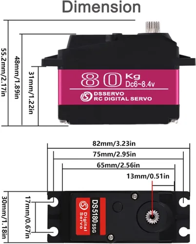 Vista 3 de RDS5180 176.4 lbs Servo digital de alto par 7.4 V servo de doble eje, engranaje de metal impermeable IP66 con soporte en forma de U para brazo robot