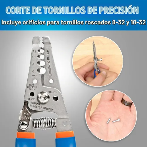 Vista 5 de Jonard Tools WSS-612 - Pelacables de acero inoxidable con curva, 6-12 AWG, acero inoxidable 50 HRC, mango ergonómico, corte de tornillos y bucle