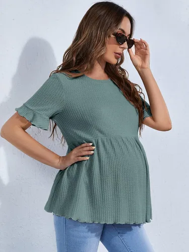 Vista 4 de Floerns Camiseta de maternidad casual de manga corta con dobladillo con volantes para mujer