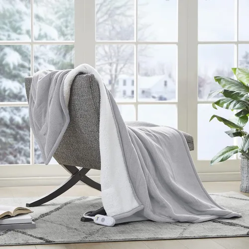 Vista 29 de Serta - Manta de vellón sherpa reversible, ultrasuave y tejida, manta térmica, manta eléctrica; cómoda, agradable y abriga y protege del frío