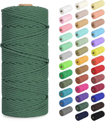 Vista 73 de Cuerda de macramé de 0.079 in x 220 yardas (656 pies), cuerda de algodón natural para colgar en la pared, ganchos de plantas, manualidades Verde