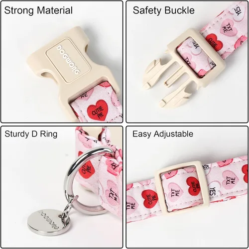 Vista 9 de DOGWONG Collar para perro de San Valentín, collar ajustable de algodón con corazón de caramelo azul, perfecto para perros pequeños a medianos
