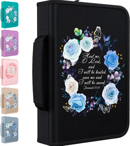 Vista 9 de DEHITE Funda para la Biblia para mujer, bolsas de transporte de la Biblia, tamaños medianos y grandes, ranuras para bolígrafos, tela de primera