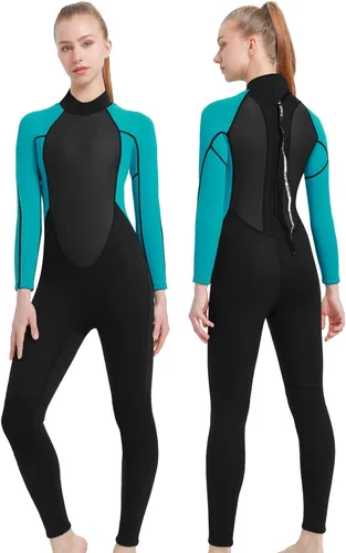 Vista 8 de Traje de neopreno completo para hombre y mujer, 0.118 in, buceo, natación, trajes húmedos térmicos, cremallera delantera/trasera, traje de baño