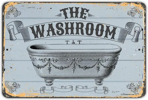Vista 10 de Letrero de metal – The Washroom – Letrero de metal duradero – Uso en interiores y exteriores – Gran decoración de baño y regalo de menos de $20