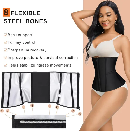 Vista 3 de Wonder-Beauty Entrenador de cintura para mujer, corsé con control de abdomen, entrenador de cintura, talla grande con 8 huesos de acero y bolsillo