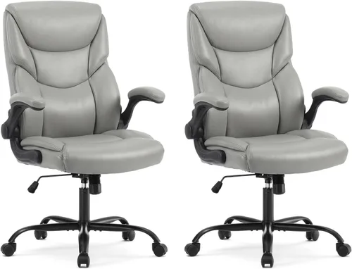 Vista 9 de DUMOS Silla de oficina, silla ergonómica de cuero, soporte lumbar, color Gris