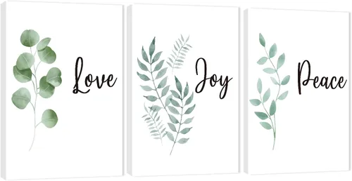 Vista 24 de Arte de pared inspirador de 3 piezas, imagen de refranes de plantas blancas, citas de trabajo y estadía, impresiones en lienzo para decoración