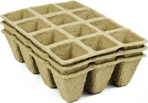 Vista 6 de Juego de 31 macetas de turba biodegradables y ecológicas. Bandeja de 12 macetas de 3 pulgadas - Macetas de turba recicladas no blanqueadas perfectas