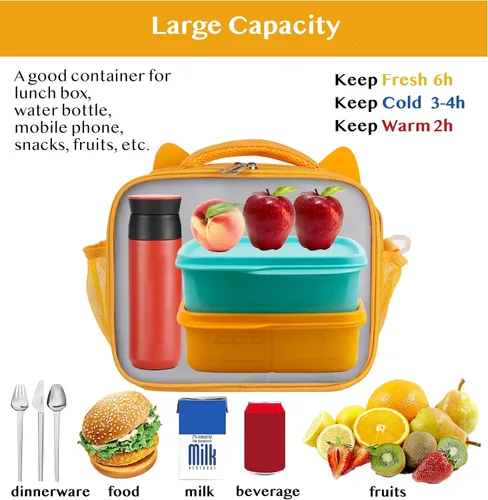 Vista 5 de Giraffe Creation Lonchera térmica para niños con correa para el hombro, reutilizable, duradera, ligera, para mantener la comida fría/caliente, perro