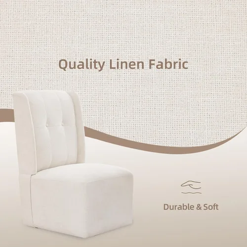 Vista 4 de Silla de comedor con ruedas Immulize Silla de comedor tapizada moderna con ruedas, silla giratoria sin brazos con respaldo alto para cocina, sala