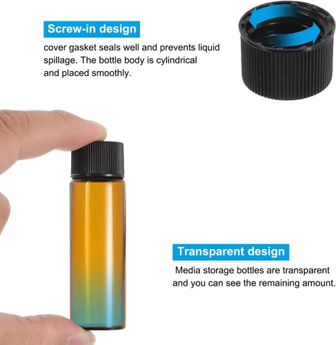 Vista 4 de PATIKIL Botella de almacenamiento multimedia de 0.5 fl oz, paquete de 50 botellas de vidrio con tapa de rosca de plástico para laboratorio en casa