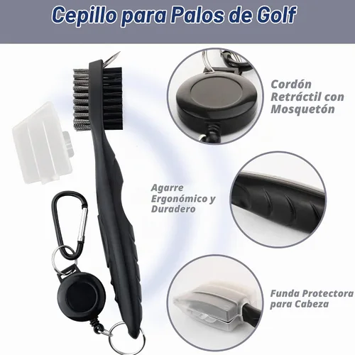 Vista 6 de Kit de accesorios de golf - Toalla de golf de microfibra con patrón de gofre y clip, cepillo limpiador de ranuras para palos con clip, herramienta