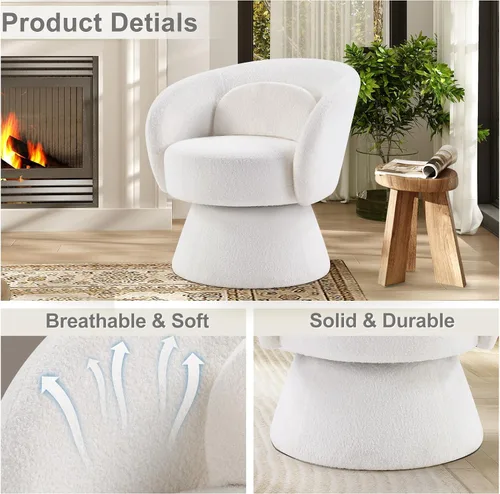 Vista 3 de IOMOR Silla giratoria de tocador con diseño de barril, silla moderna de mediados de siglo para sala de estar, dormitorio, espacios pequeños, silla