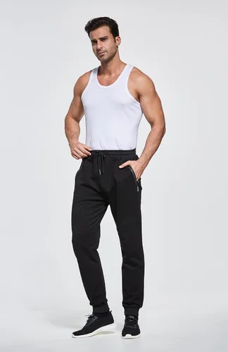 Vista 6 de HCSS Pantalones deportivos para hombre con bolsillos con cremallera, parte inferior cerrada, pantalones deportivos para hombre, cintura elástica