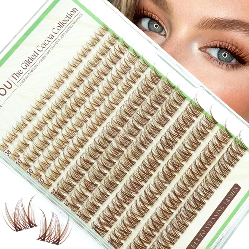 Vista 13 de KEYYOU Extensiones de pestañas de Velure color marrón Venus Natural Wispy C Curl Manga de 0.315-0.630 pulgadas con banda invisible suave