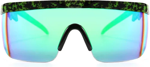 Vista 2 de FEISEDY Gafas de sol deportivas de gran tamaño de los años 80, gafas de esquí con parte superior plana, visera futurista de una pieza para mujeres