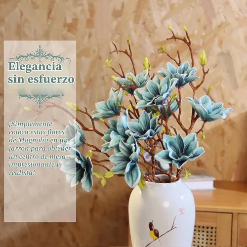 Vista 4 de 3 piezas de ramas de flores artificiales de magnolia, tallo de 31 pulgadas de largo, flores artificiales de imitación premium para decoración
