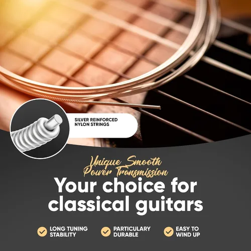 Vista 5 de HAVENDI® Cuerdas de guitarra para guitarra clásica - cuerdas brillantes de calidad de sonido hechas de nailon para guitarra clásica revestidas