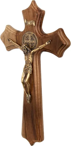 Vista 2 de Intercession Crucifijo de cruz de madera de pared (oro antiguo - 10 pulgadas)