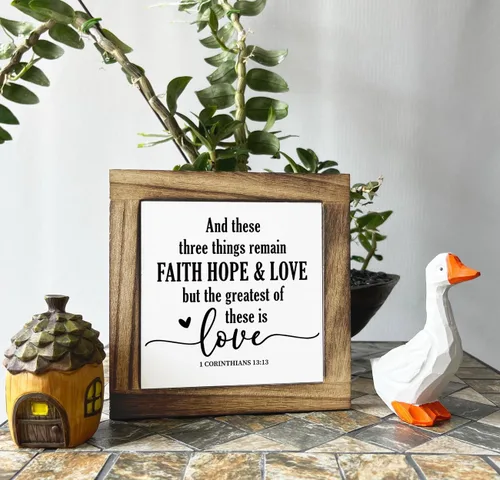 Vista 4 de Cartel de caja religiosa – Faith Hope & Love, placa de madera para regalo, decoración cristiana para el hogar y la habitación familiar