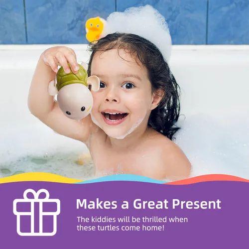 Vista 11 de LiKee Juguetes de baño, paquete de 3 con 3 colores, lindas tortugas de natación, juguetes de cuerda para bebés de 1 año en adelante, juguetes