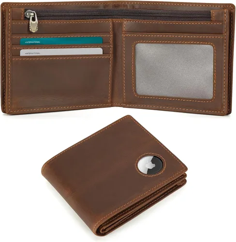Vista 14 de Polare - Cartera plegable de piel de caballo loco natural para hombre, con bloqueo RFID
