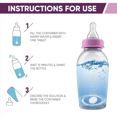 Vista 2 de CleanHike (2) Tabletas de limpieza de botellas de agua para bebés, (paquete de 60), limpiador natural de botellas para botellas de leche, pestañas