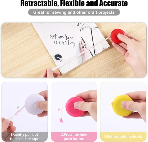 Vista 4 de Cinta métrica métrica para el cuerpo, cinta métrica suave retráctil de 60 pulgadas, pequeña regla de cinta de tela de costura para cintura de tela
