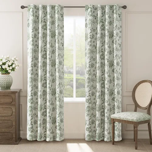 Vista 18 de jinchan Cortinas Opacas Florales para Dormitorio, 63 Pulgadas de Largo Cortinas Opacas con Estampado de Flores, Estilo Campo Francés con Pestañas