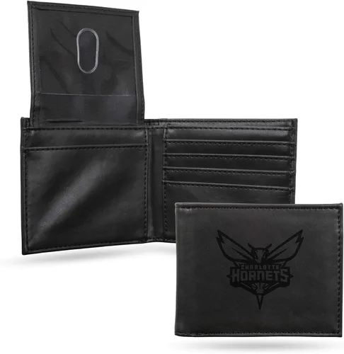 Vista 24 de Rico Industries - Cartera de diseño delgado con grabado láser de la NBA, cartera con grabado láser estilo billetera - Gran regalo Negro