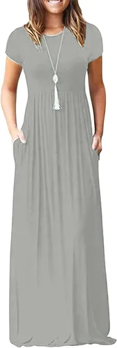 Vista 46 de DEARCASE - Vestido Maxi para Mujer de Manga Corta, Casual de Verano, Holgado, Liso, Cómodo, Vestidos Largos con Bolsillos 1-negro