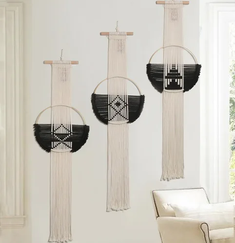 Vista 2 de Flber Macramé para colgar en la pared, 3 piezas, macramé, decoración de pared de macramé, arte de pared redondo, hecho a mano, bohemio