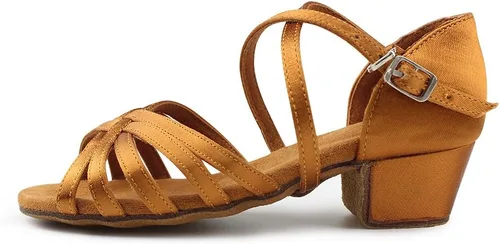 Vista 3 de MSMAX Zapatos de baile latino para niñas, sandalias de baile de salsa de tacón bajo para mujer