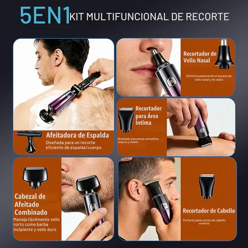 Vista 6 de Afeitadora de espalda para hombre, afeitadora de espalda 5 en 1 con mango